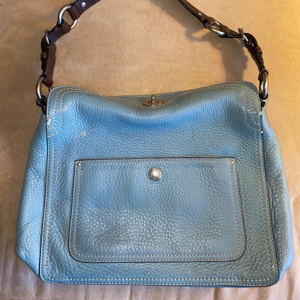 Dusty blue leather coach purse